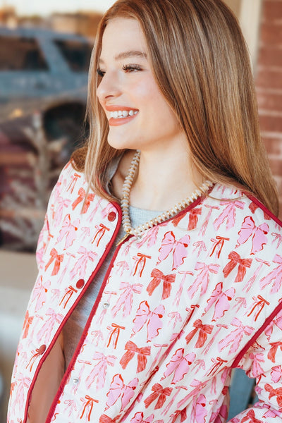 Pink Multi Bow Print Jacket w/Pockets J24661 - Southern Soule Designs