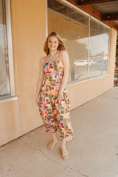 Pink Multi Floral Midi Dress with Adjustable Straps D26597 - Southern Soule Designs