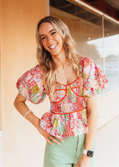 Pink Multi Floral Print Blouse T - 50382 - P - 1 - Southern Soule Designs