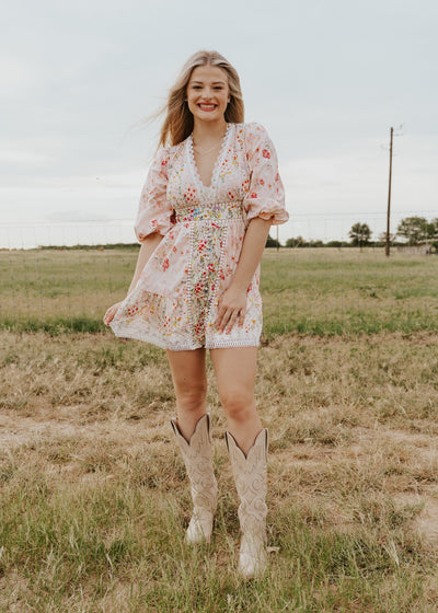 Pink Multi Floral Print Mini Dress DI9717FO - Southern Soule Designs