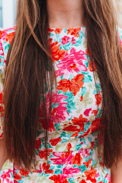 Pink Multi Floral Print Puff Sleeve Mini Dress D - 10414 - H - Southern Soule Designs