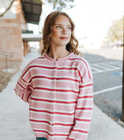 Pink Multi - Striped Button - Up Sweater Cardigan WL25 - 12488 - Southern Soule Designs