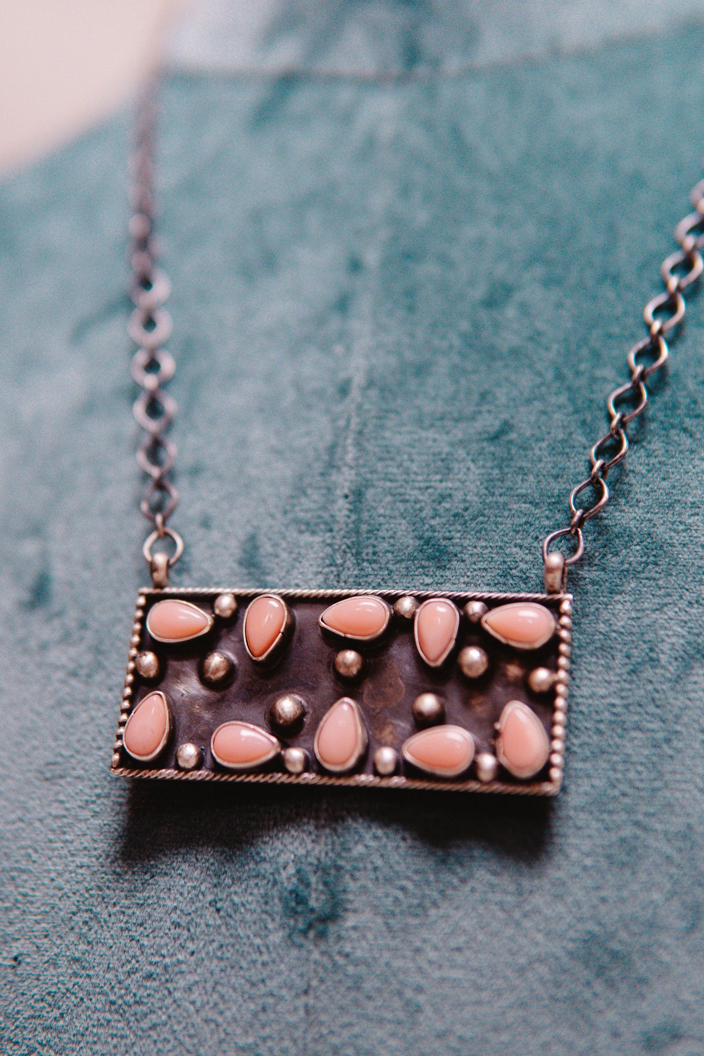 Pink Conch Large Bar Stone Necklace