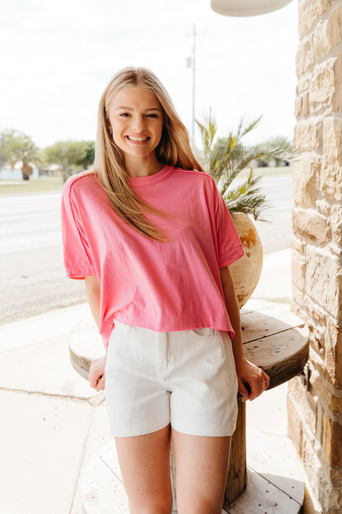 Pink Oversized Crop Comfy Top NT12068 - Southern Soule Designs