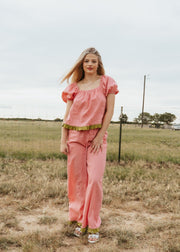 Pink Pants with Green Ruffle TBP14015 - Southern Soule Designs