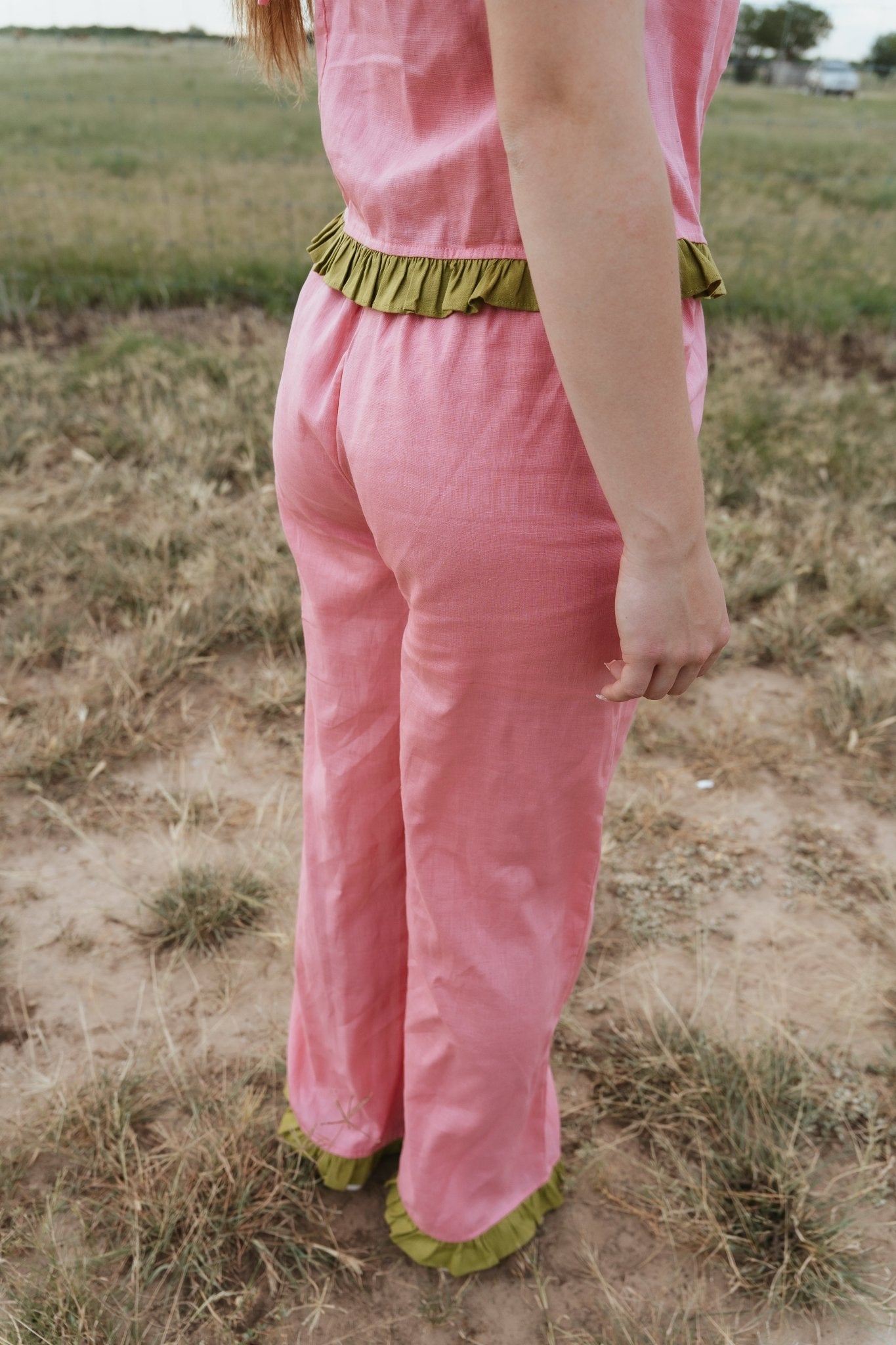 Pink Pants with Green Ruffle TBP14015 - Southern Soule Designs