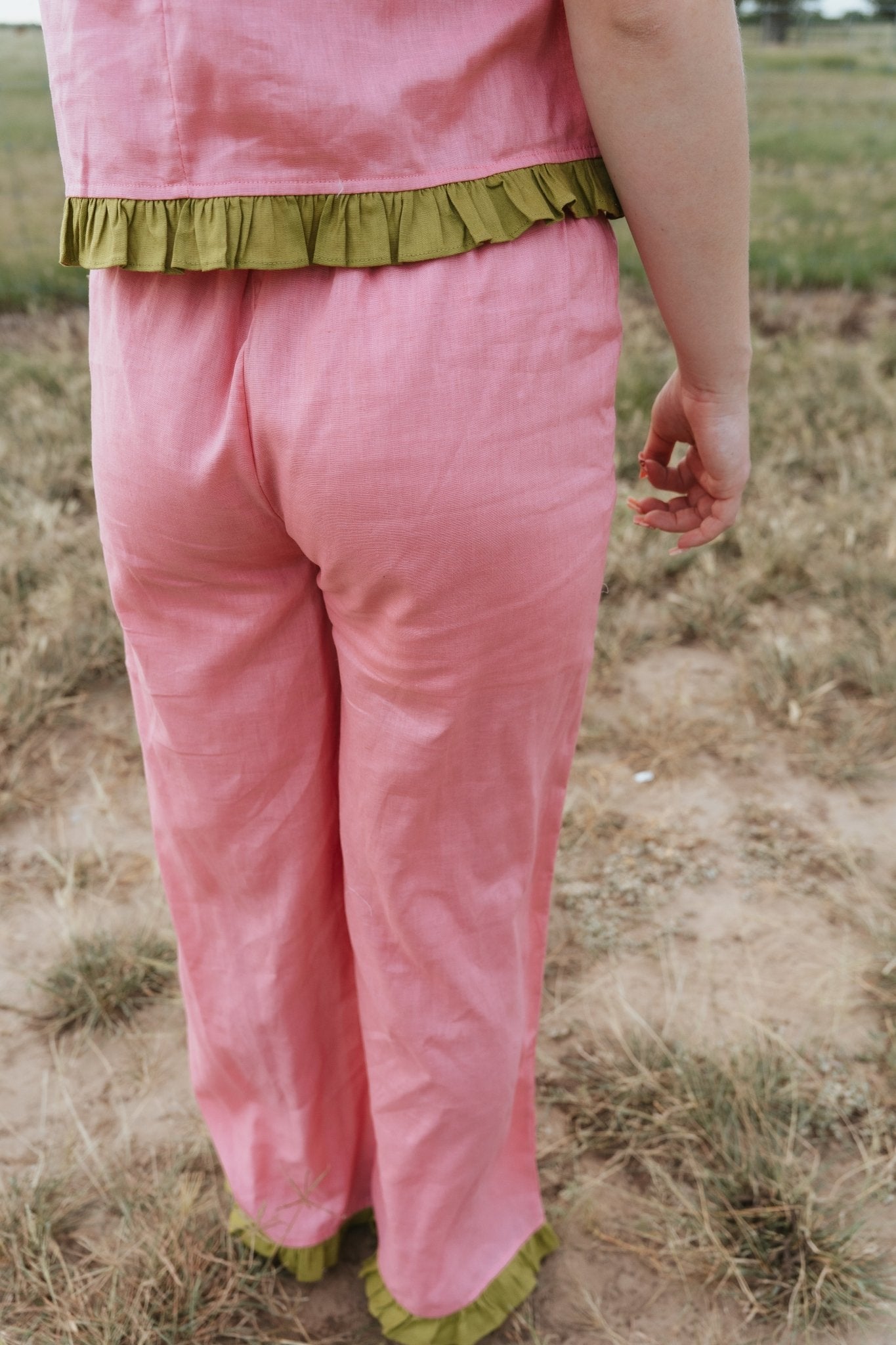 Pink Pants with Green Ruffle TBP14015 - Southern Soule Designs