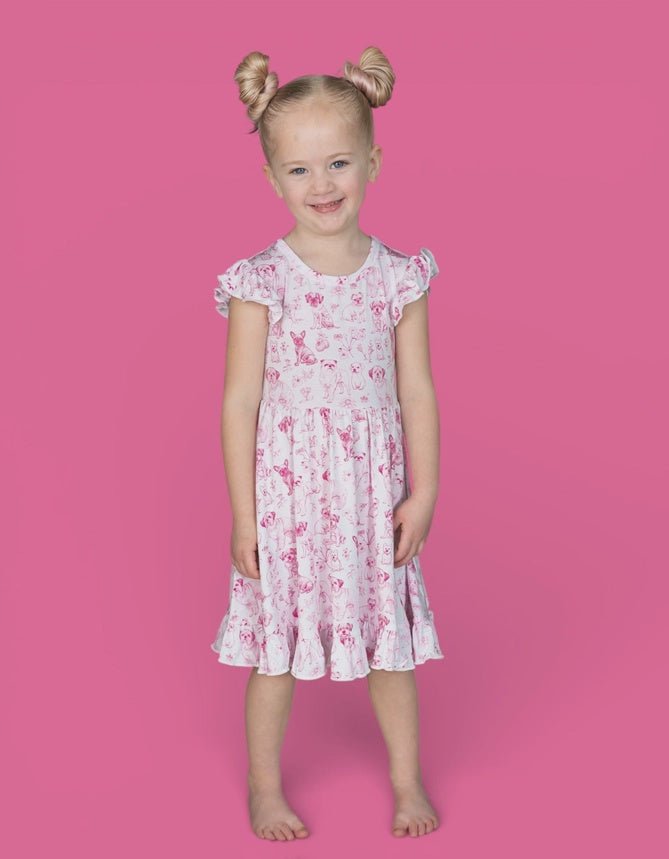 Pink Puppy Toile Dream Ruffle Dress - Southern Soule Designs