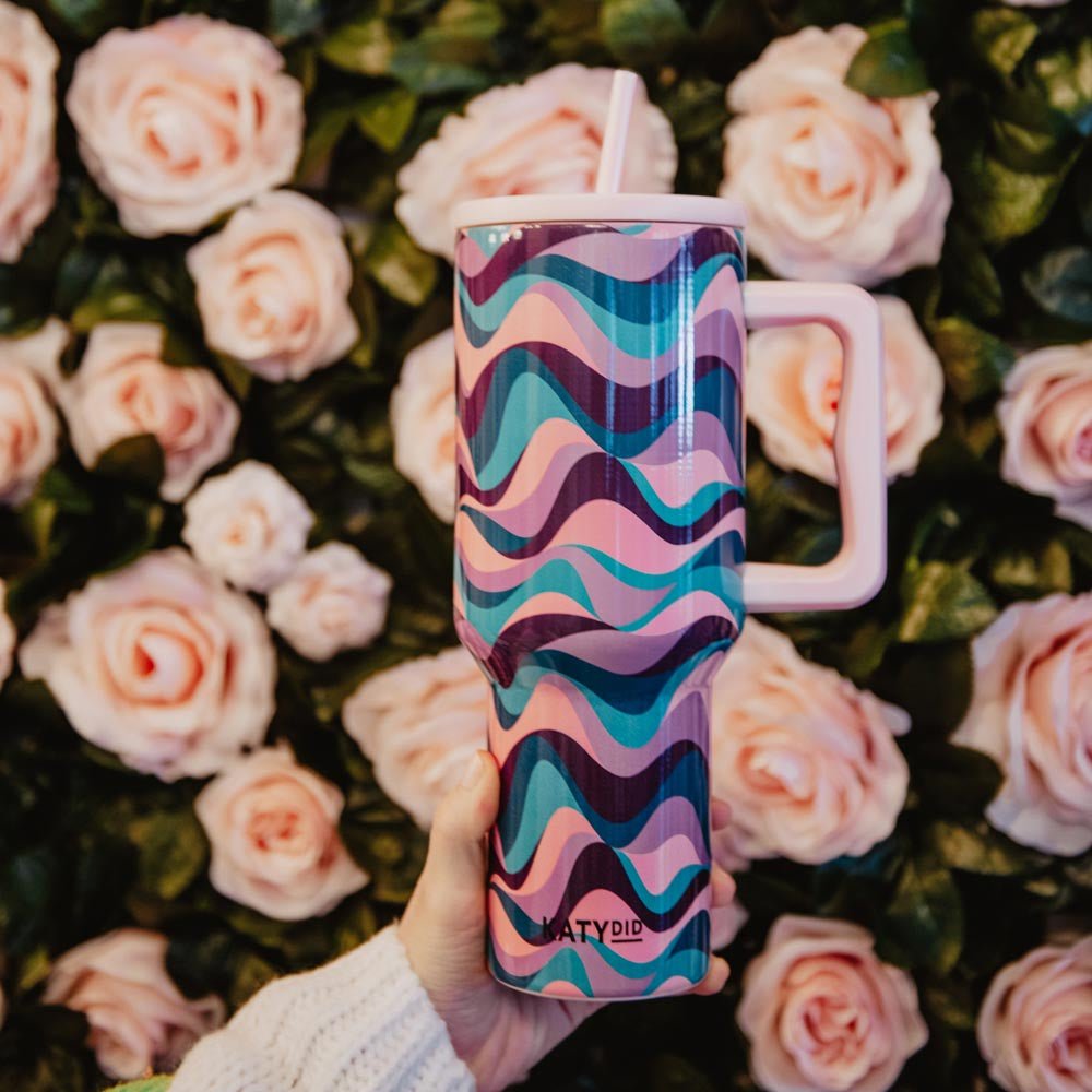 Pink Purple Green Swirl Tumbler w/Straw - Southern Soule Designs