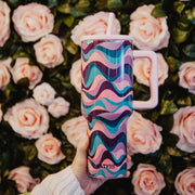 Pink Purple Green Swirl Tumbler w/Straw - Southern Soule Designs
