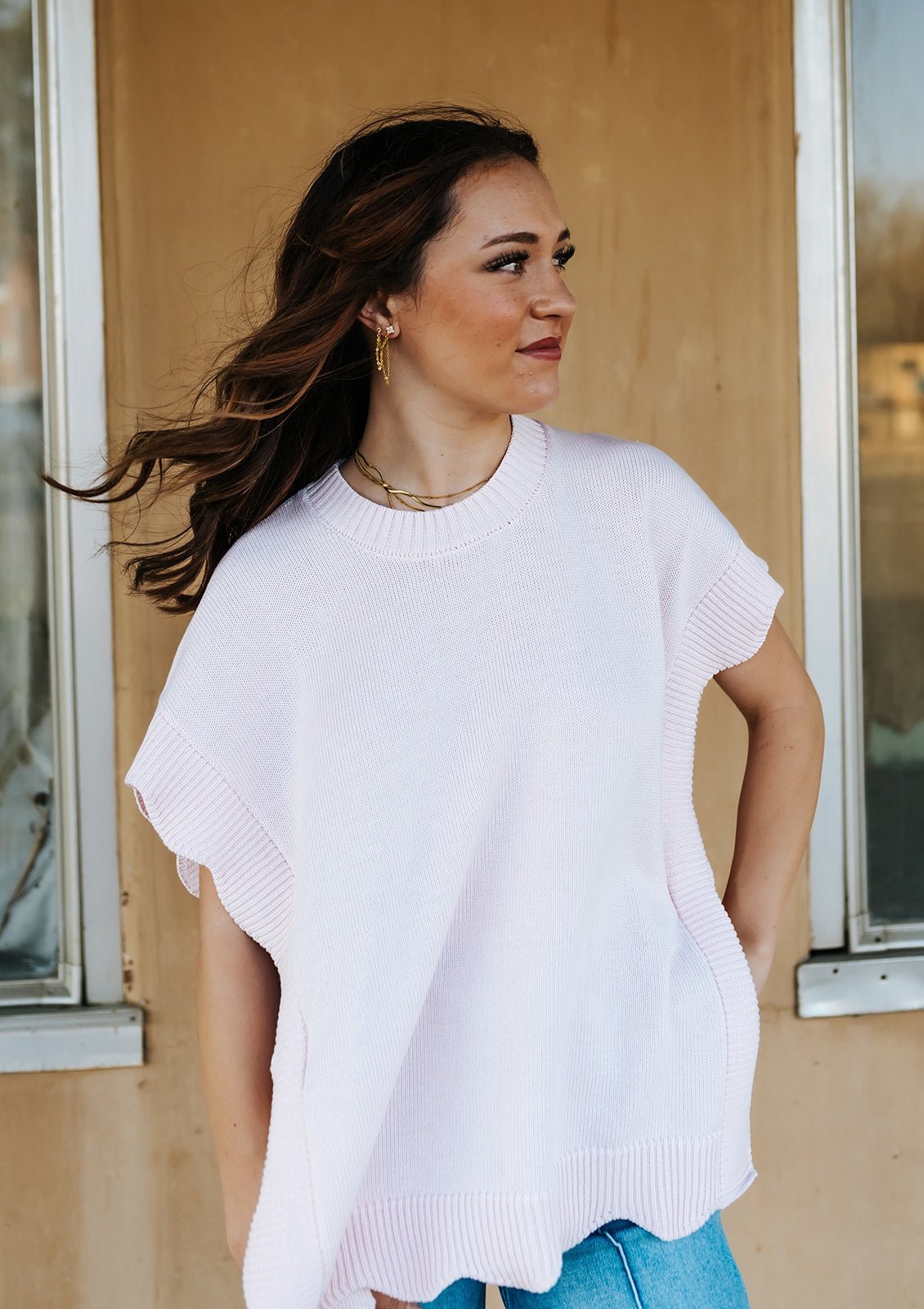Pink Rigsby Scallop Sweater One Size - Southern Soule Designs