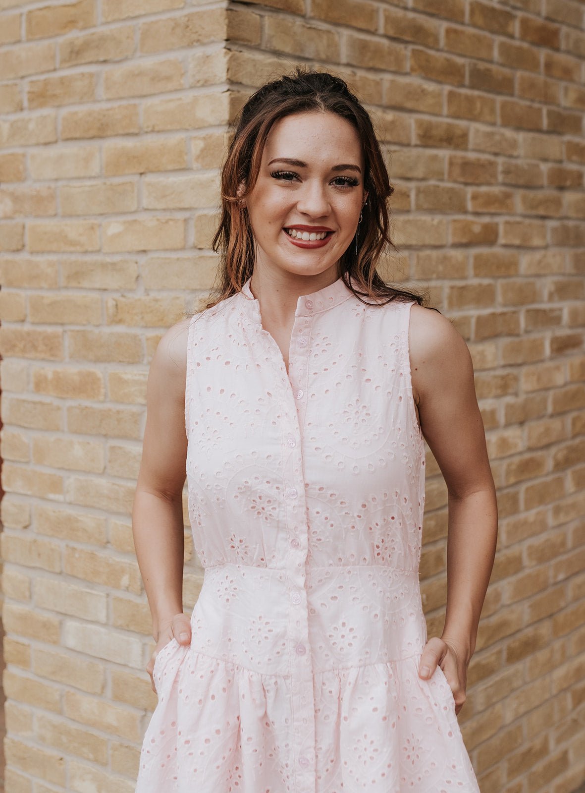 Pink Sleeveless Eyelet Lace Dress CD06823 - Southern Soule Designs