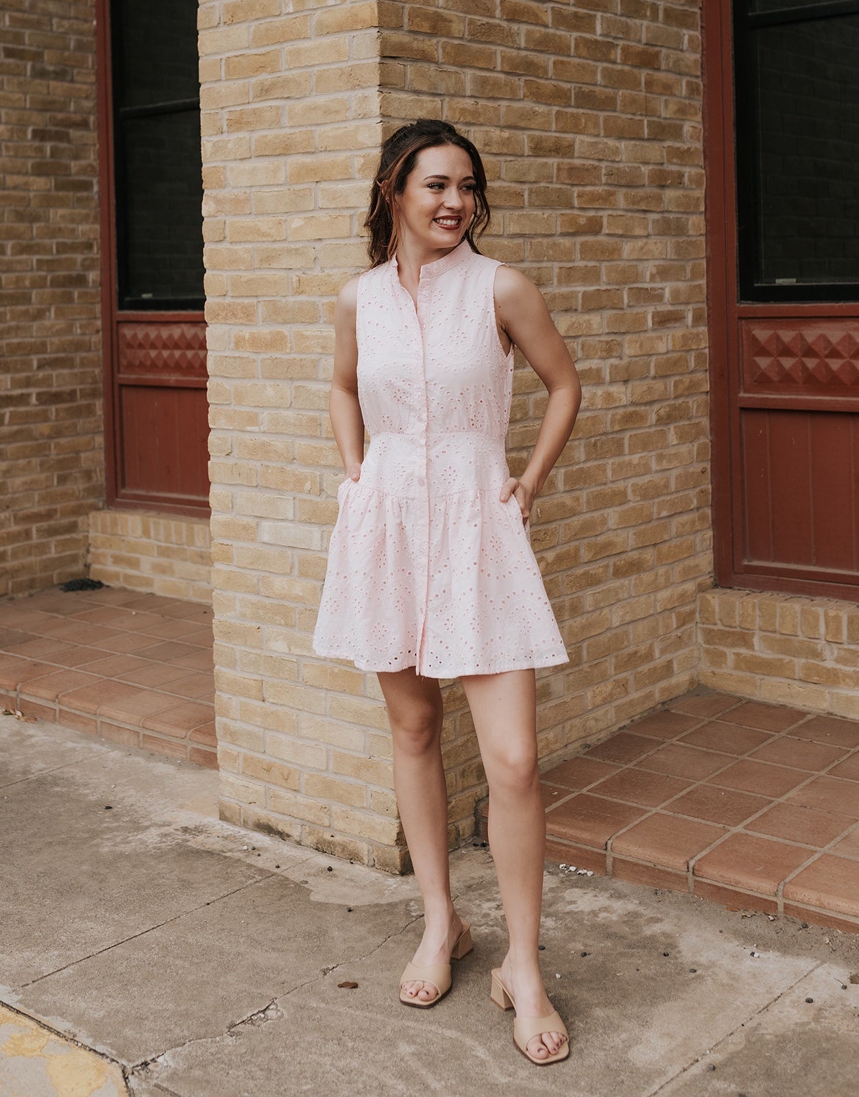 Pink Sleeveless Eyelet Lace Dress CD06823 - Southern Soule Designs