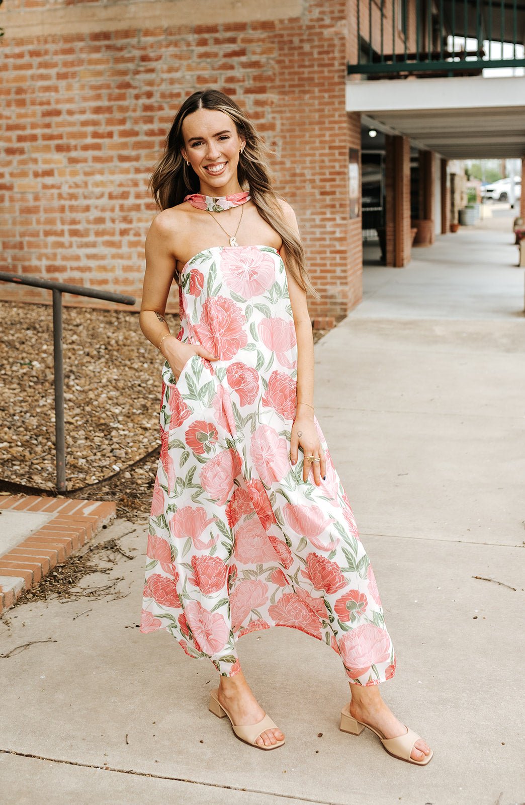 Pink Strapless Floral Maxi Dress with Scarf CD06526 - Southern Soule Designs