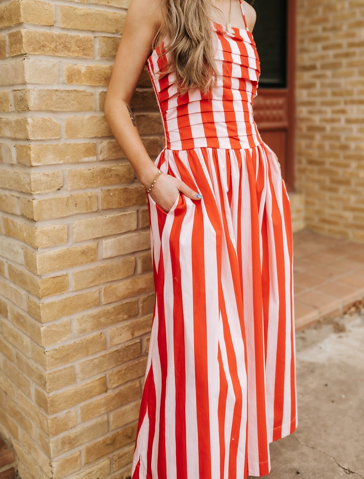 Pink Stripe Smocked Midi Dress CD06770 - Southern Soule Designs