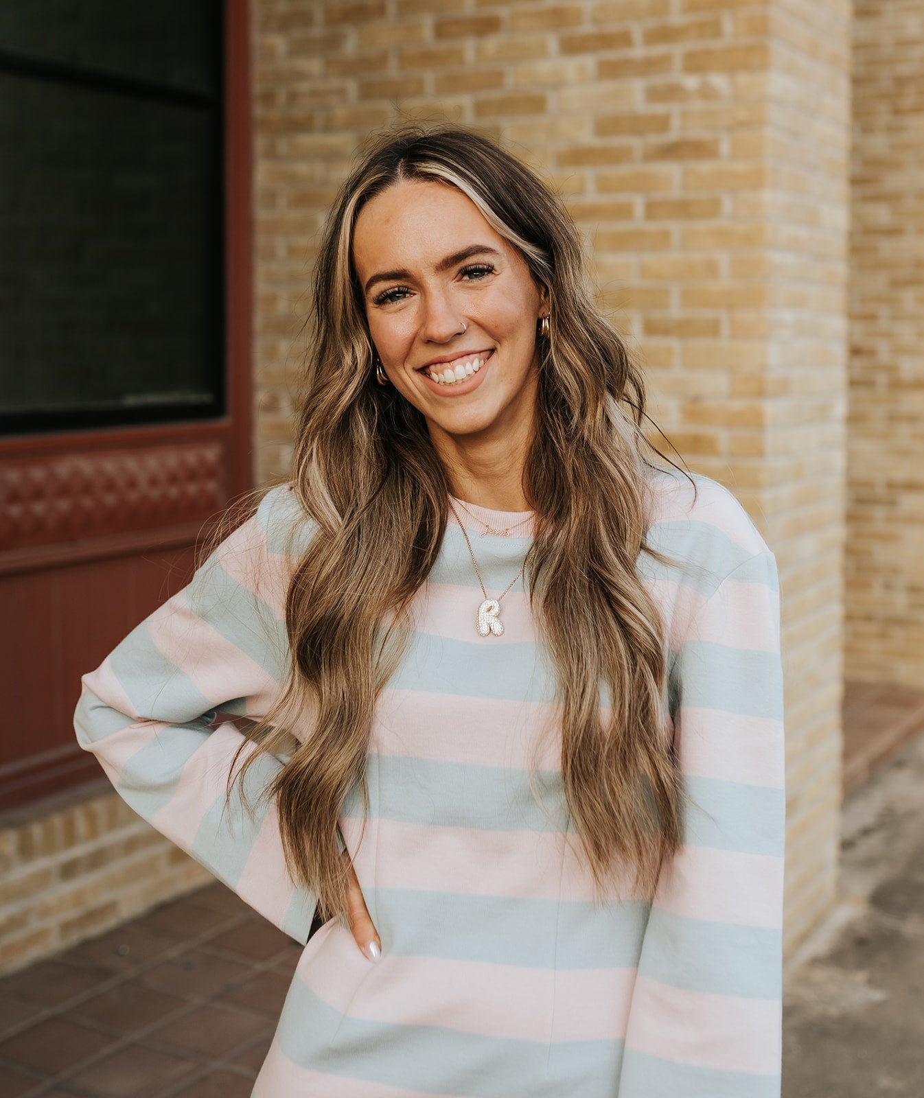 Pink Striped Long Sleeve Mini Dress IDA1016 - Southern Soule Designs