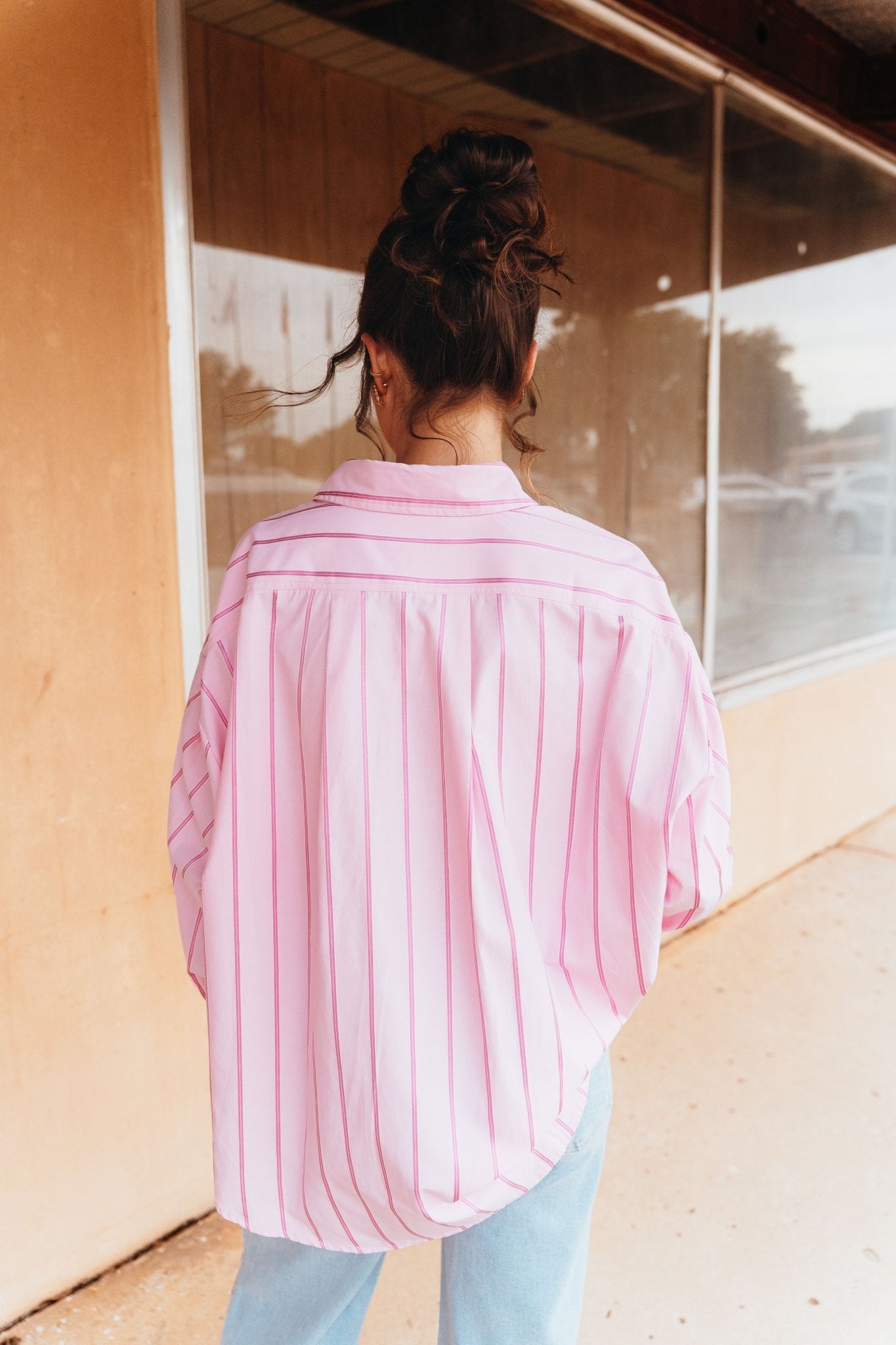 Pink Striped Oversized Shirt TBT13998 - Southern Soule Designs
