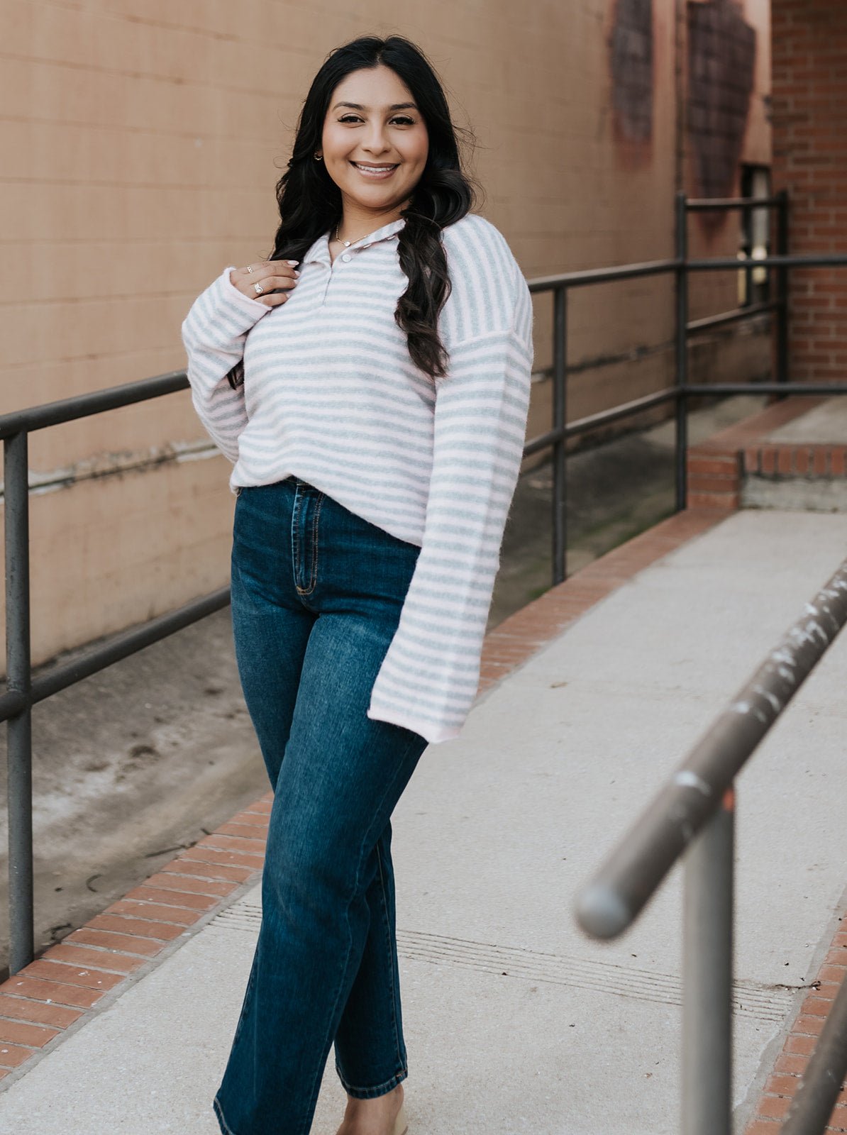 Pink Striped Rolled Pullover Knit Sweater - Southern Soule Designs