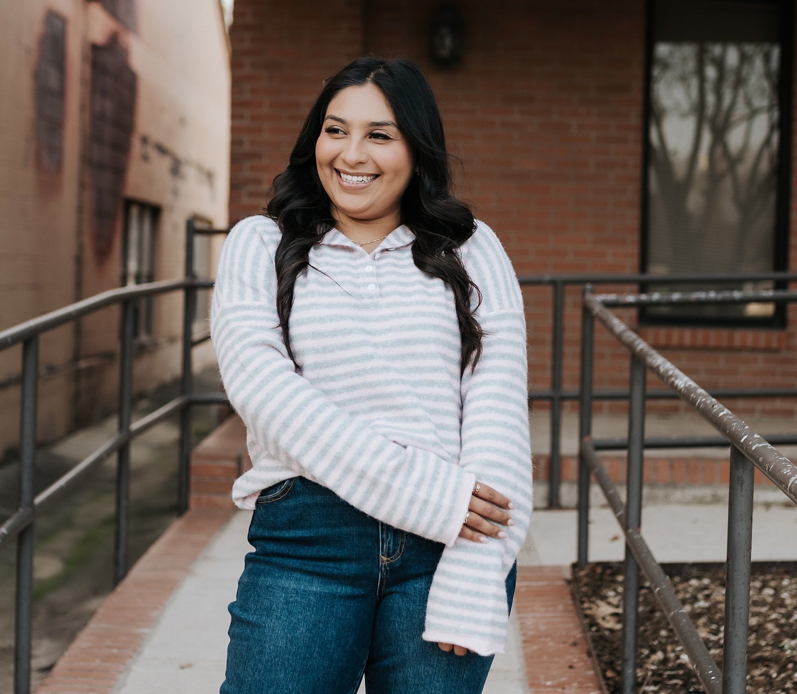 Pink Striped Rolled Pullover Knit Sweater - Southern Soule Designs