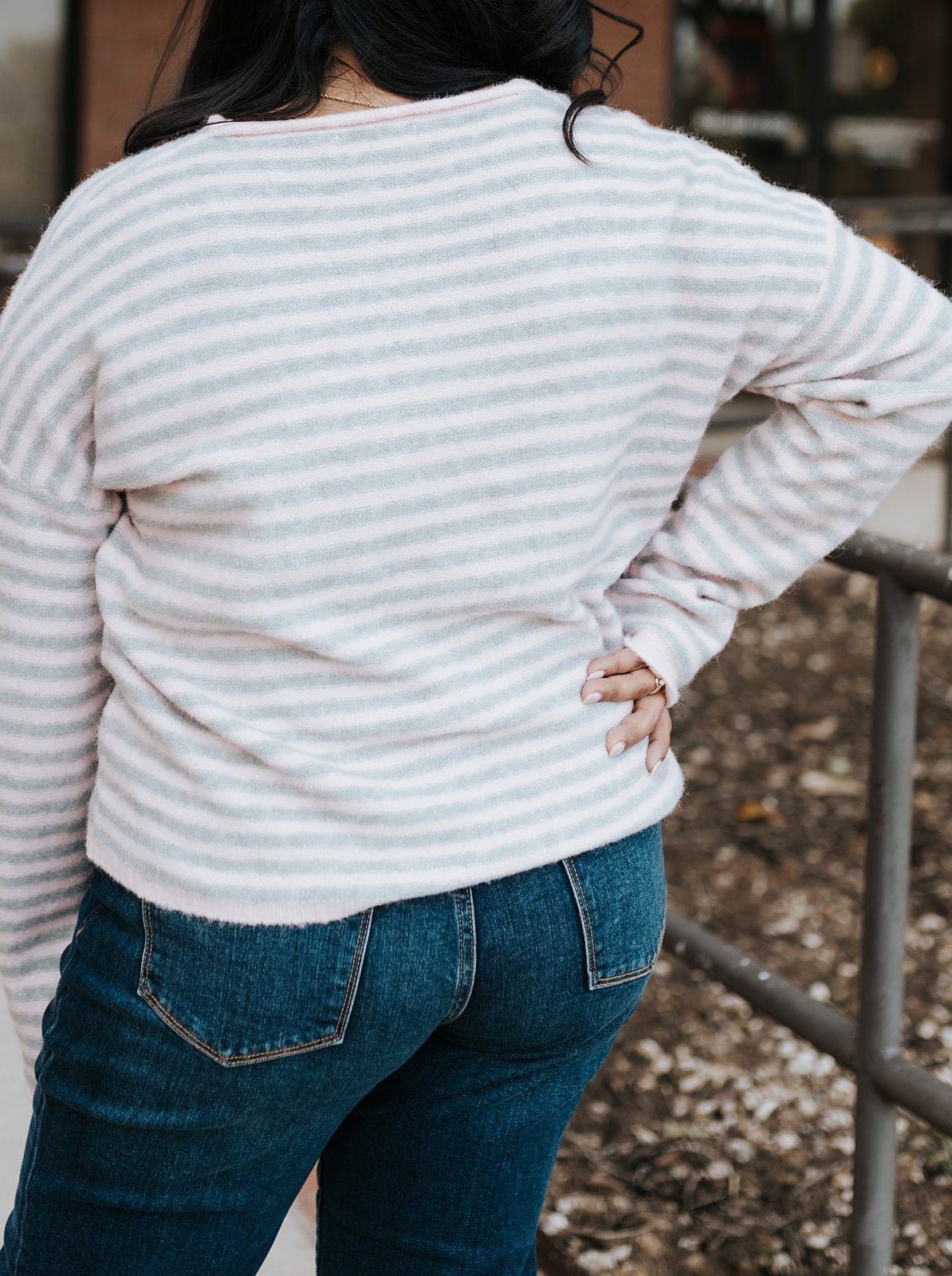 Pink Striped Rolled Pullover Knit Sweater - Southern Soule Designs