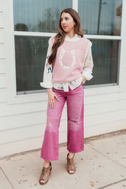 Pink Wild Woven Horseshoe Sweater Vest 09 - 0262 - Southern Soule Designs