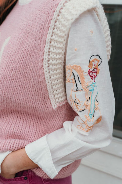 Pink Wild Woven Horseshoe Sweater Vest 09 - 0262 - Southern Soule Designs