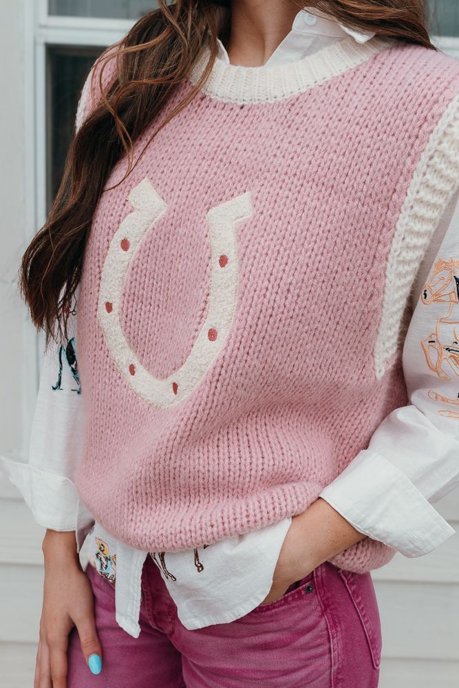 Pink Wild Woven Horseshoe Sweater Vest 09 - 0262 - Southern Soule Designs