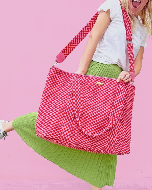 Pink XL Checkered Duffle Bag - Southern Soule Designs
