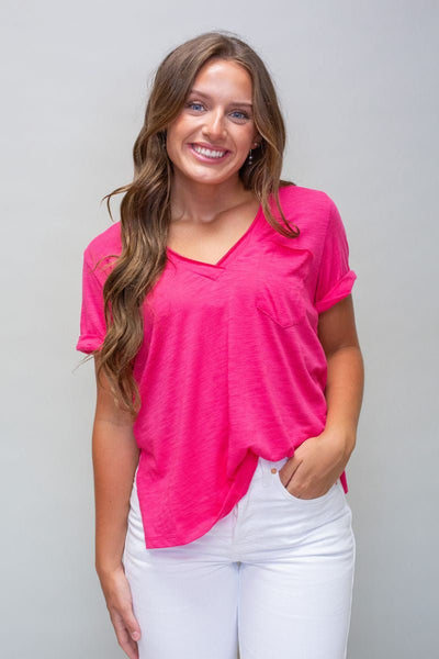 Pink Zoie Vneck SS Top - Southern Soule Designs