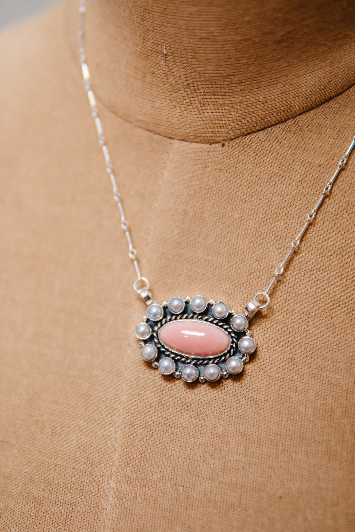 Pink Conch/Pearl Oval Necklace