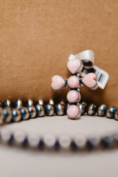 Pink Conch Heart Cross Pendant