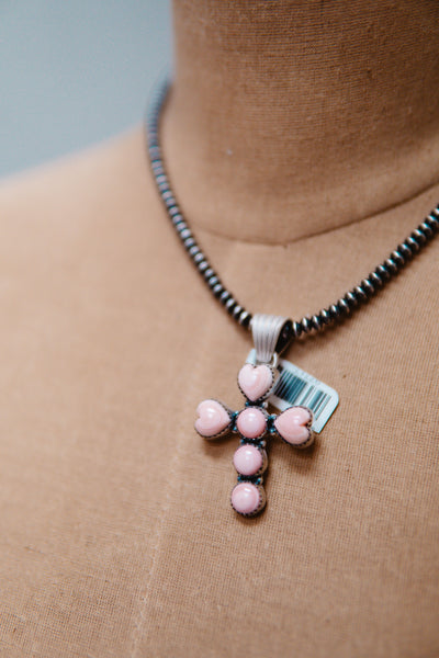 Pink Conch Heart Cross Pendant
