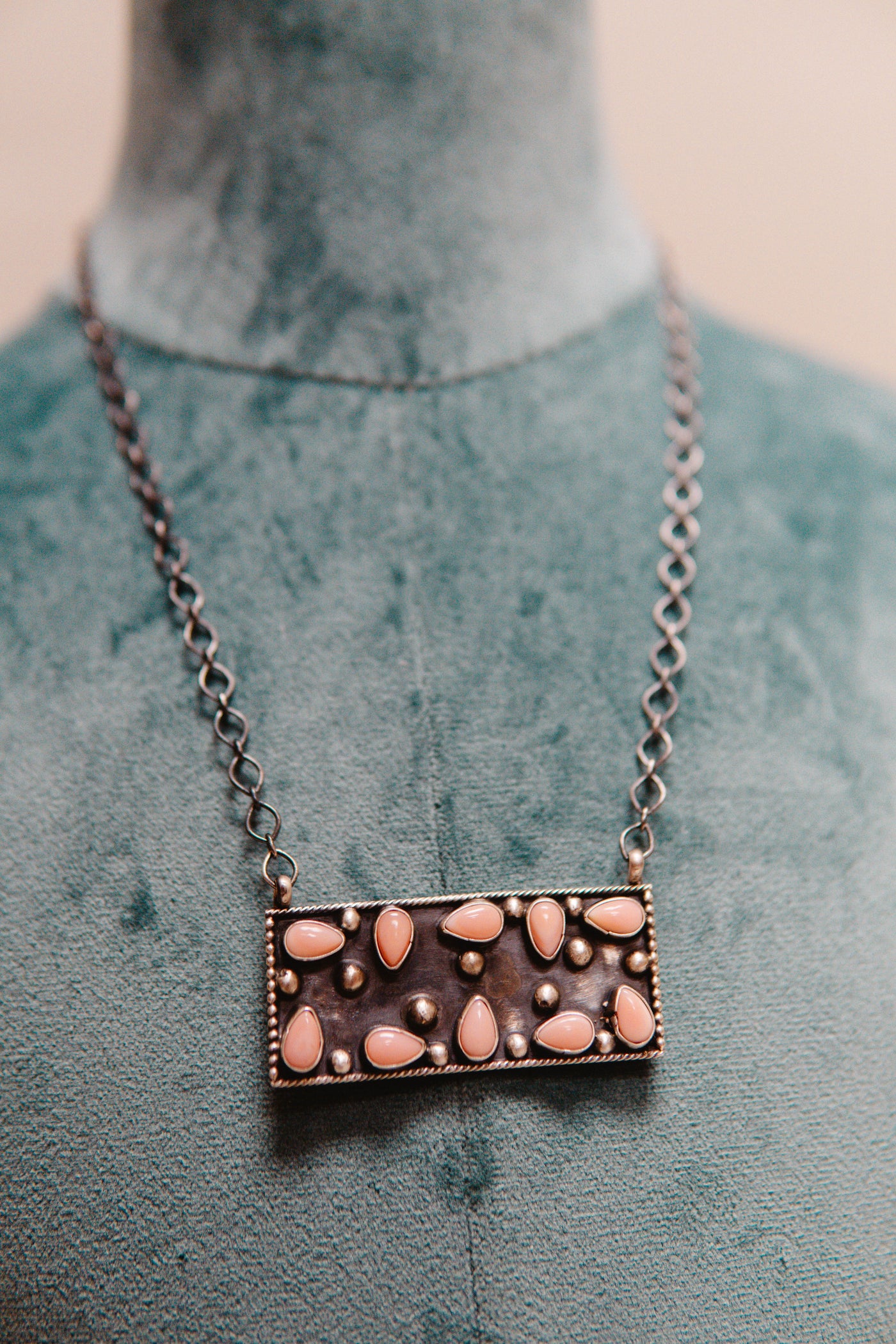 Pink Conch Large Bar Stone Necklace
