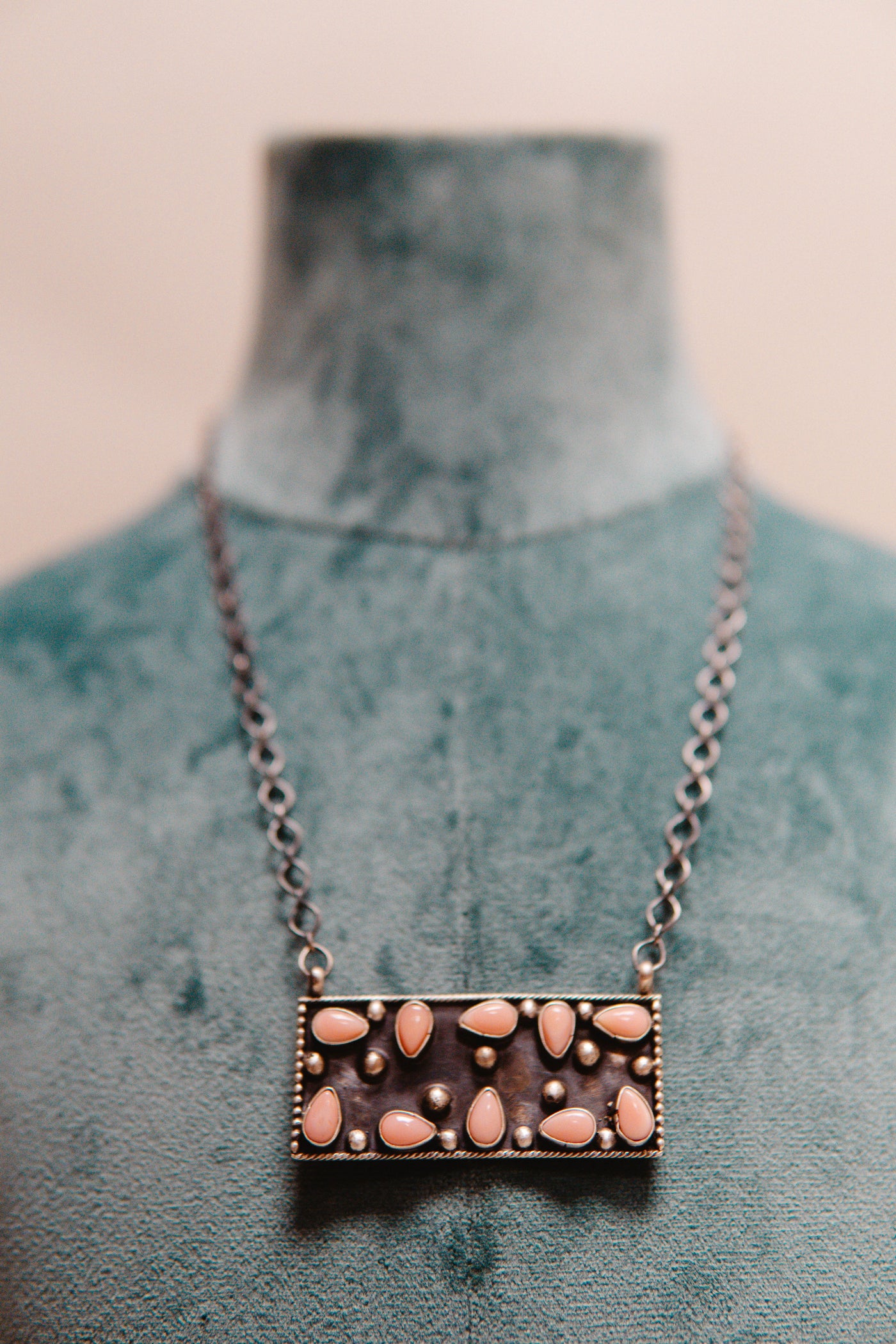 Pink Conch Large Bar Stone Necklace
