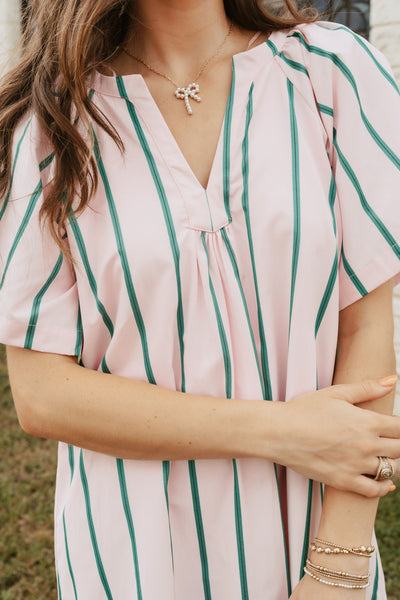 Pink/Green Stripe Mini Dress ILD4549 - Southern Soule Designs
