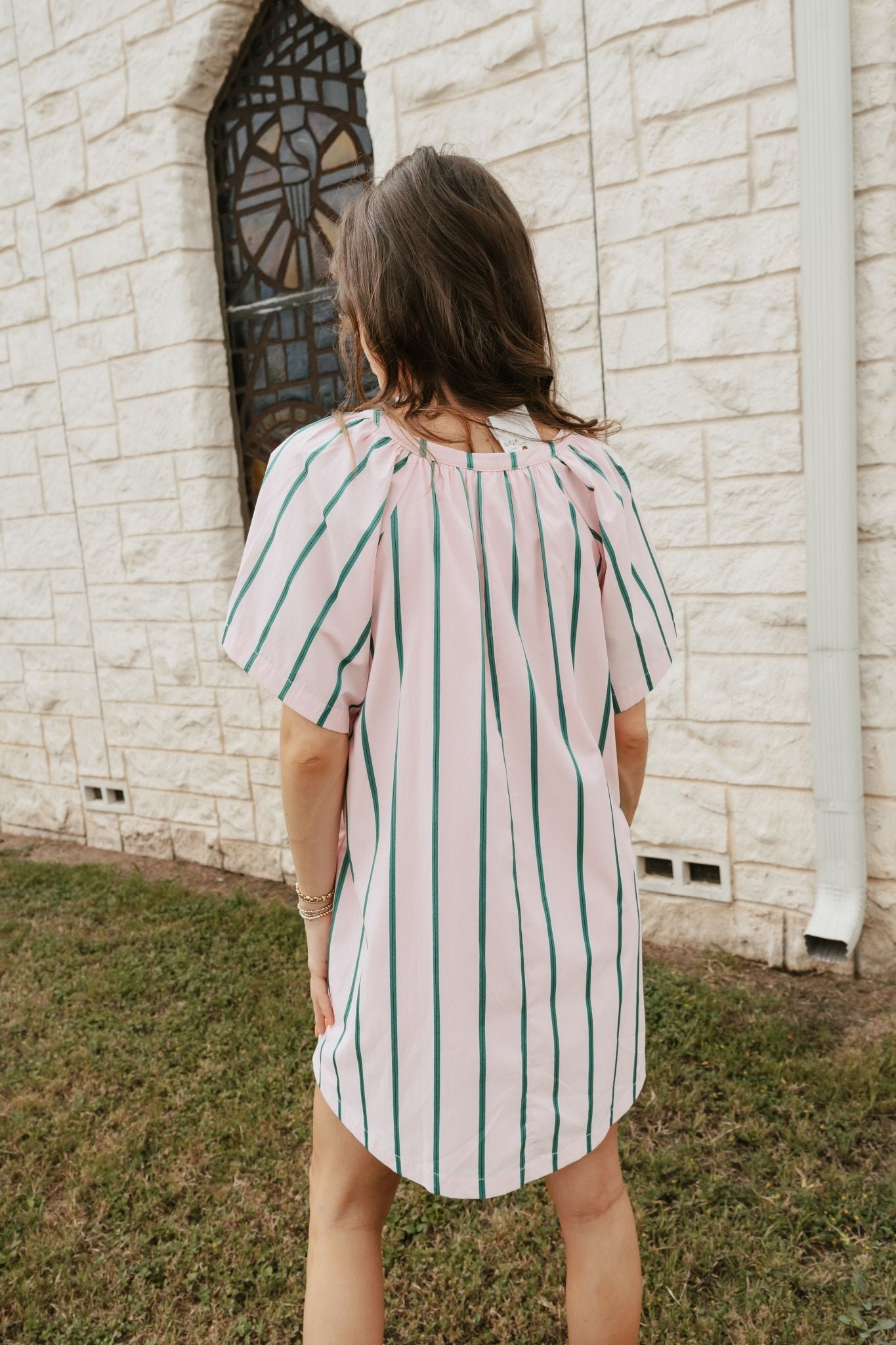 Pink/Green Stripe Mini Dress ILD4549 - Southern Soule Designs
