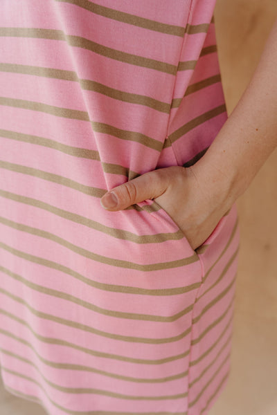 Pink/Mocha Striped Tee Mini Dress WL24 - 9641 - Southern Soule Designs