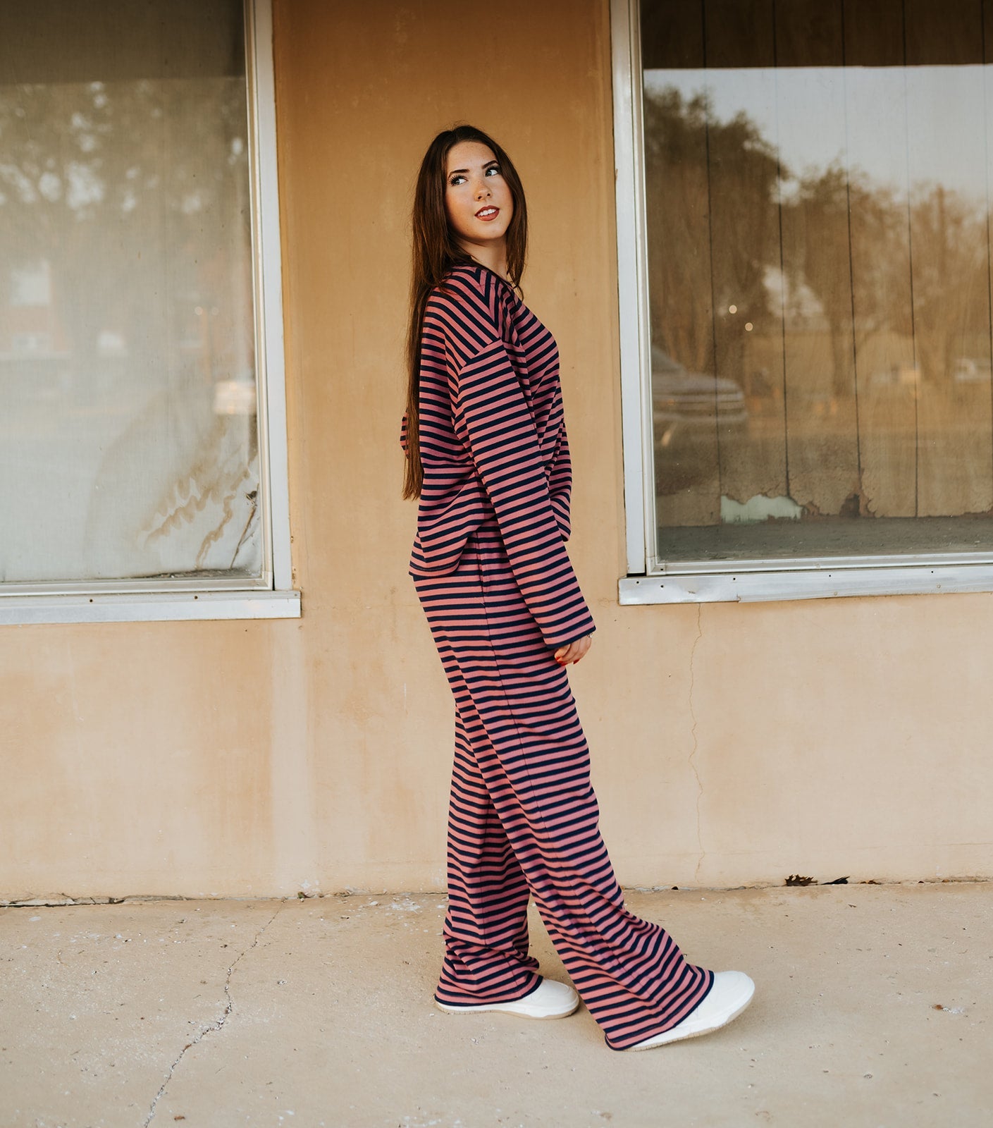 Pink/Navy Long Sleeve Top + Wide Leg Pants - Southern Soule Designs