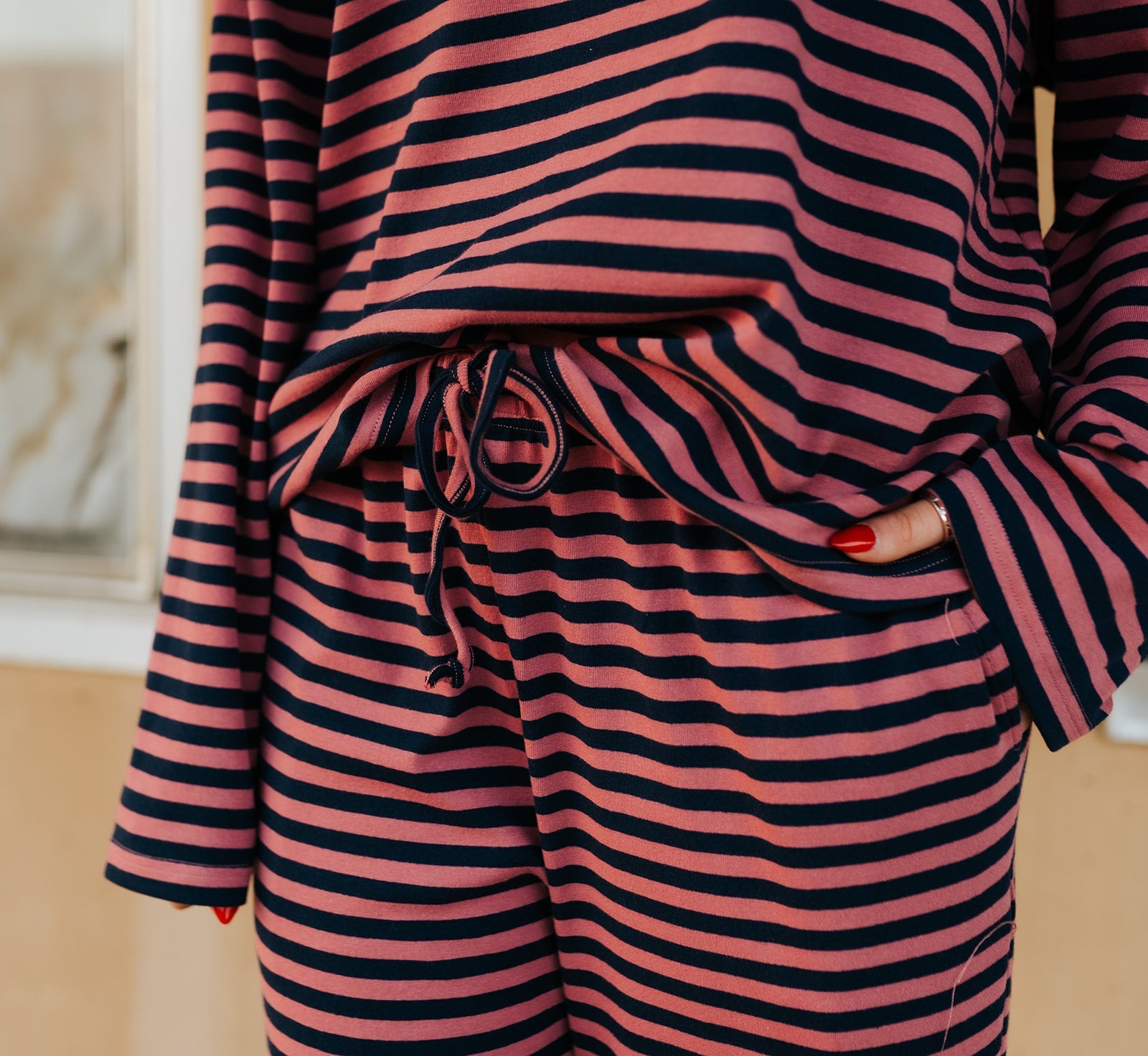 Pink/Navy Long Sleeve Top + Wide Leg Pants - Southern Soule Designs