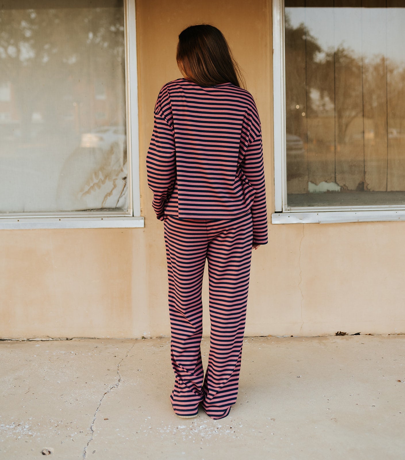 Pink/Navy Long Sleeve Top + Wide Leg Pants - Southern Soule Designs