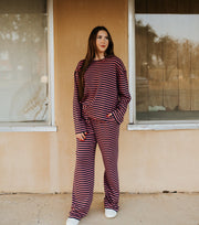 Pink/Navy Long Sleeve Top + Wide Leg Pants - Southern Soule Designs
