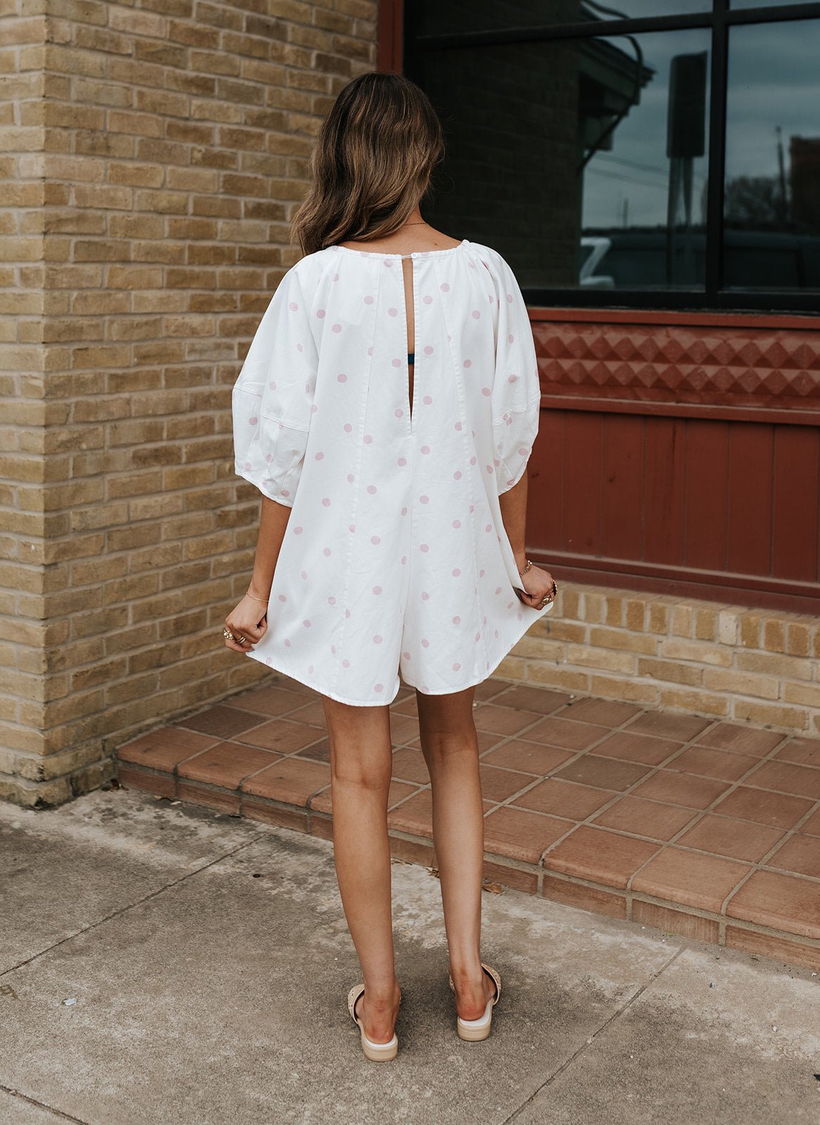 Pink/White Bubble Sleeve Romper IR200724 - 01 - Southern Soule Designs