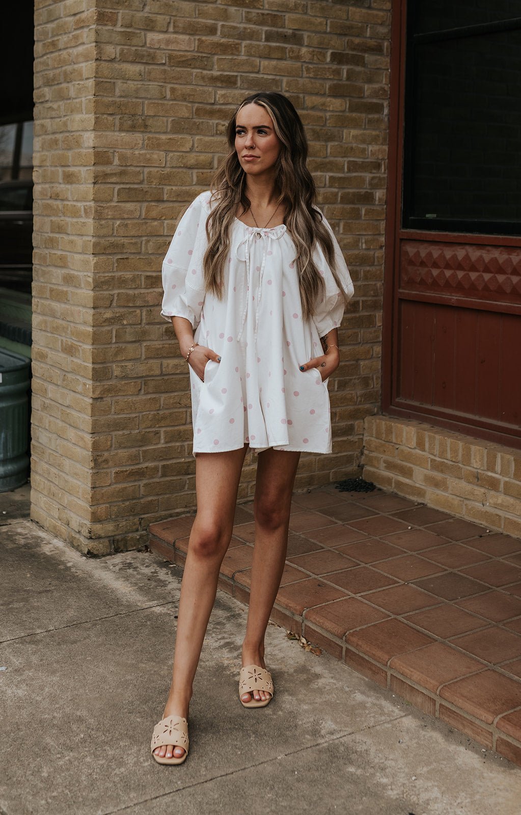 Pink/White Bubble Sleeve Romper IR200724 - 01 - Southern Soule Designs