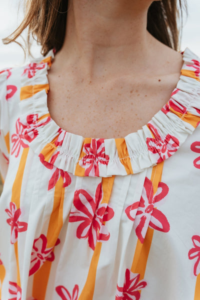 Pink/Yellow Flower Print Mini Dress with Puff Sleeves IFD64025 - 01 - Southern Soule Designs