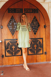 Pistachio Contrast Stitch Ruffle Trim Dress LD1418 - PST - Southern Soule Designs