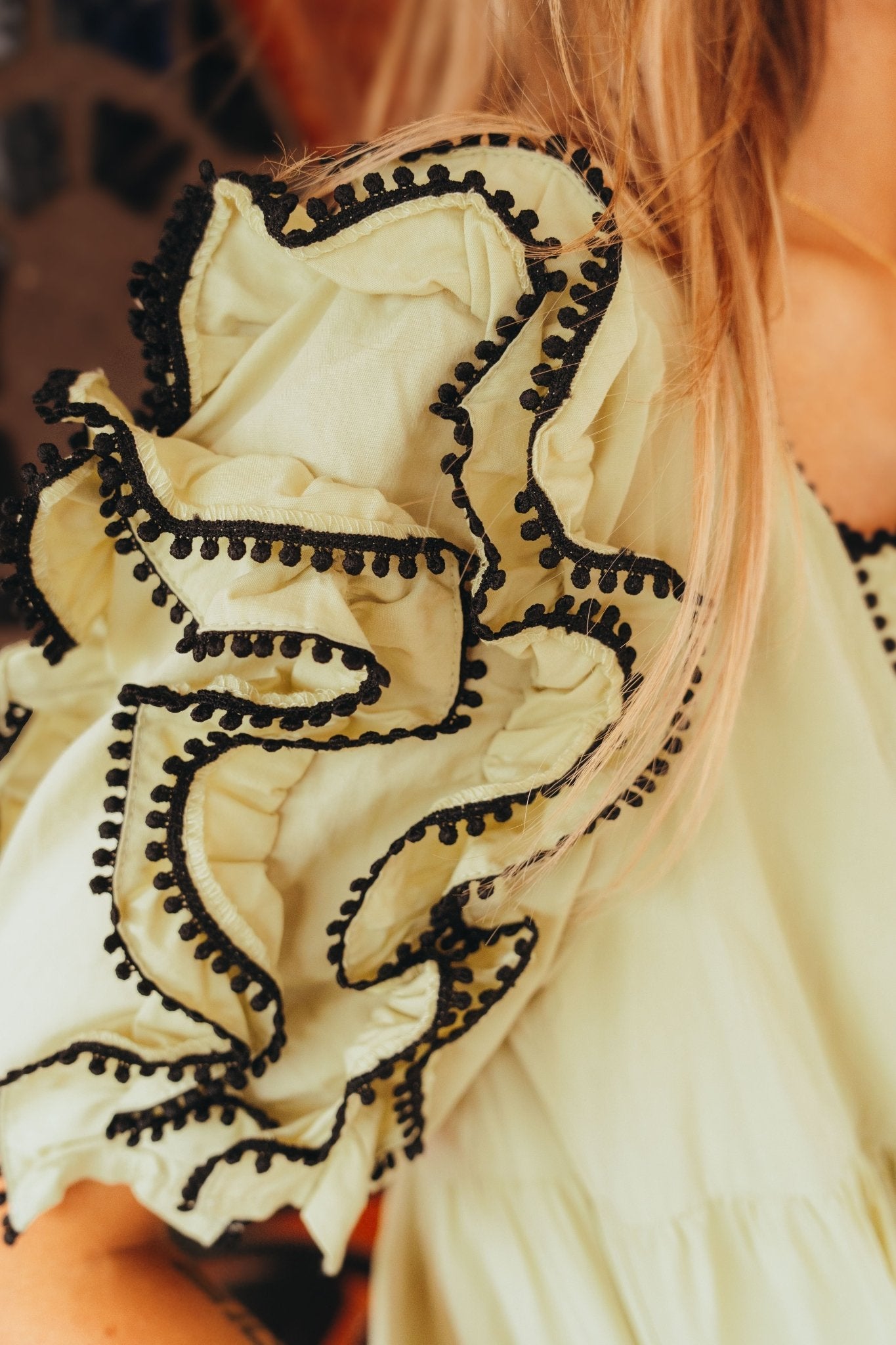 Pistachio Contrast Stitch Ruffle Trim Dress LD1418 - PST - Southern Soule Designs