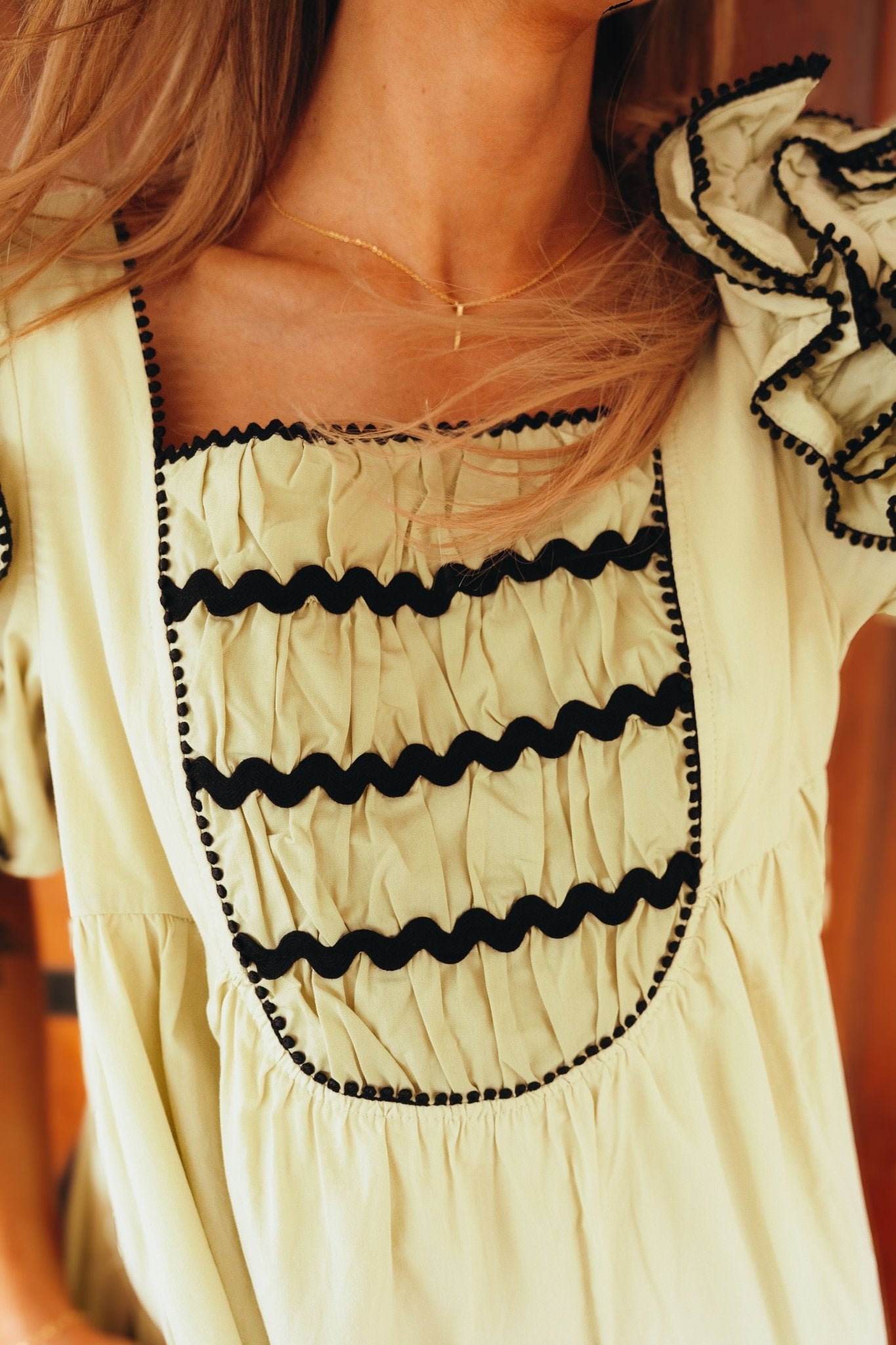 Pistachio Contrast Stitch Ruffle Trim Dress LD1418 - PST - Southern Soule Designs