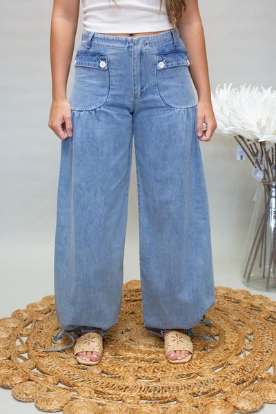 PK9243 Denim Wide Leg Pants - Southern Soule Designs