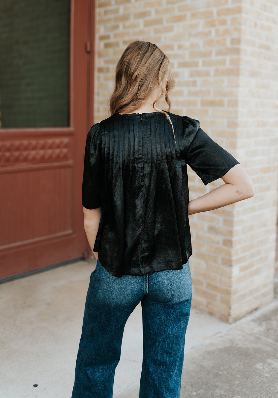 Pleated Detail Black Metallic Top - Southern Soule Designs