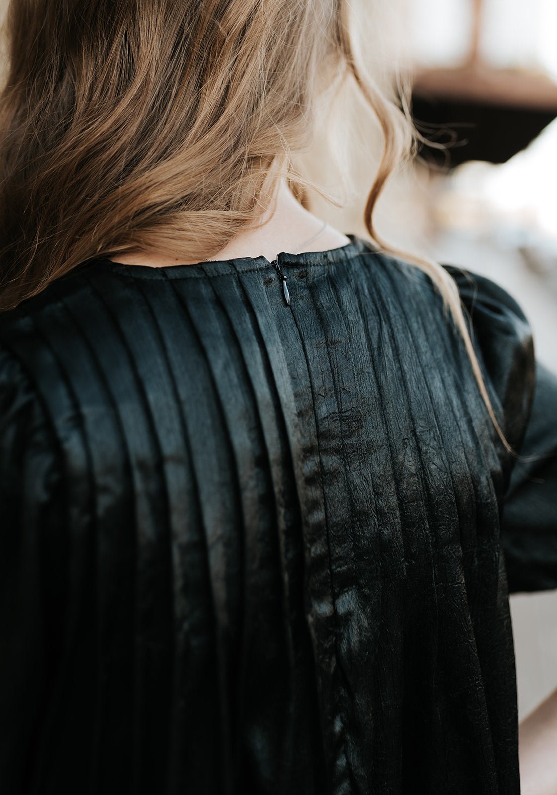 Pleated Detail Black Metallic Top - Southern Soule Designs